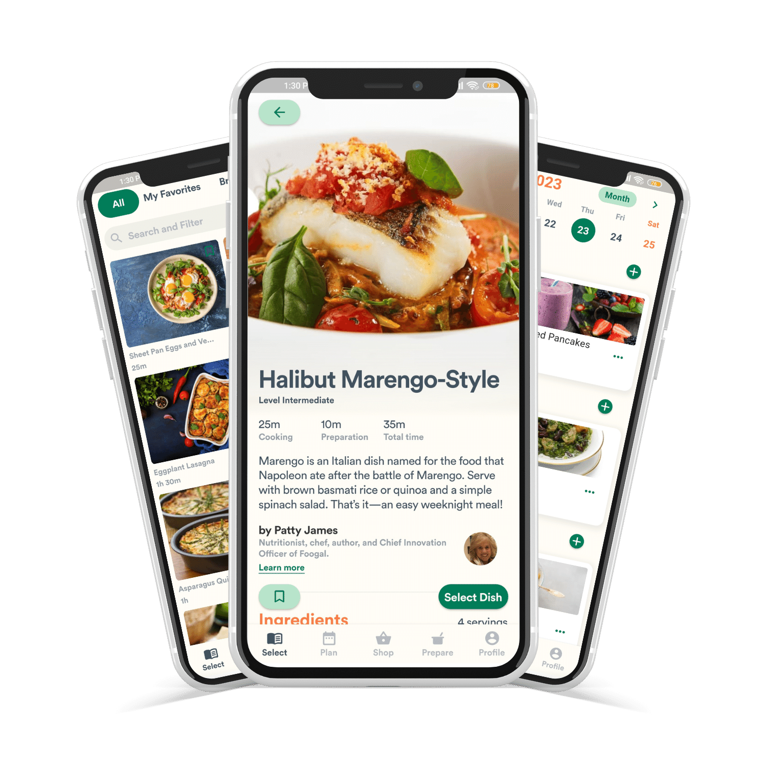 three smartphone with the Foogal app screenshots